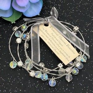 🌼 4 Illusion Wire AB Glass Bead Silver Bangle Bracelets